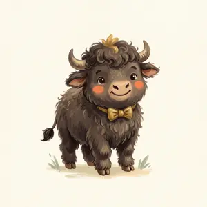 Buffy, the Little Buffs baby buffalo mascot, wearing a gold bow tie